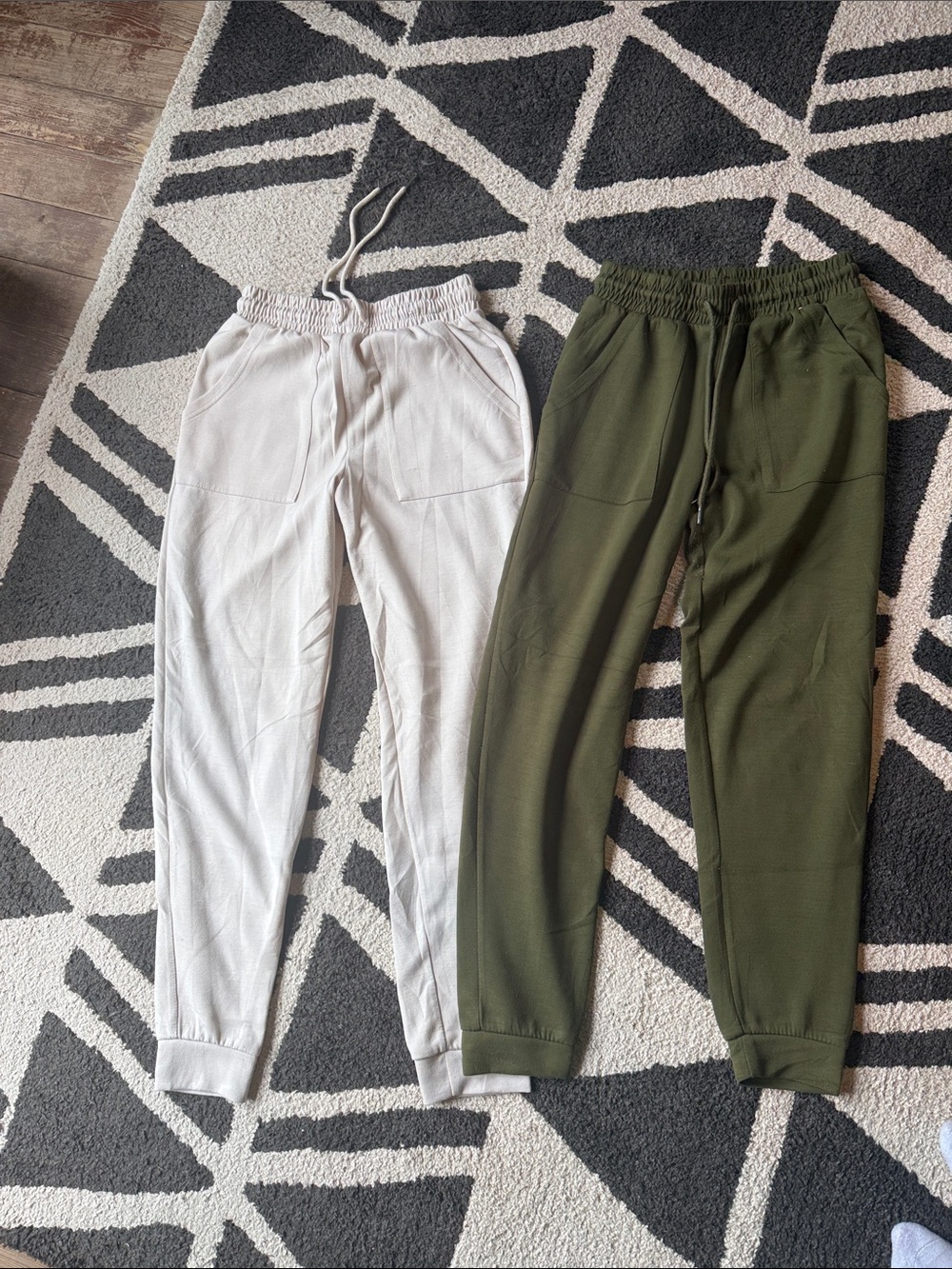 Neutral Beige and Olive Green Jogger Pants Duo